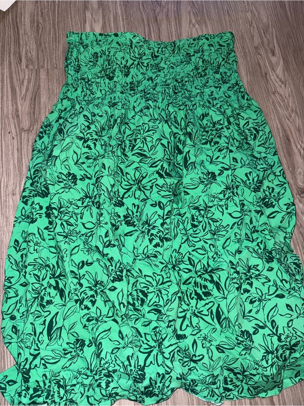 Green Floral Smocked-Waist Skirt